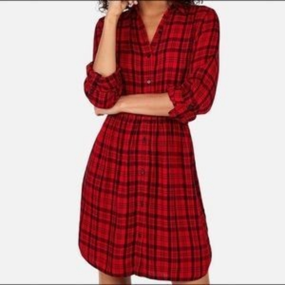 express • nwt red plaid shirt dress